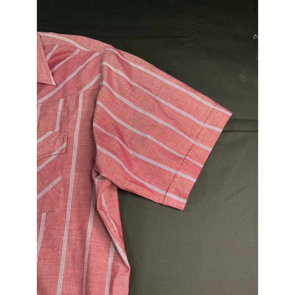 Mens Red Striped Short Sleeve Western Snap Button Up Shirt XL - Picture 3 of 6
